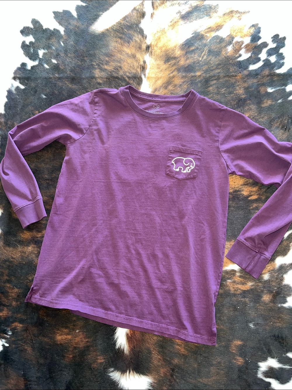 ivory ella burgundy Long Sleeve Pocket Tee with Elephant Logo